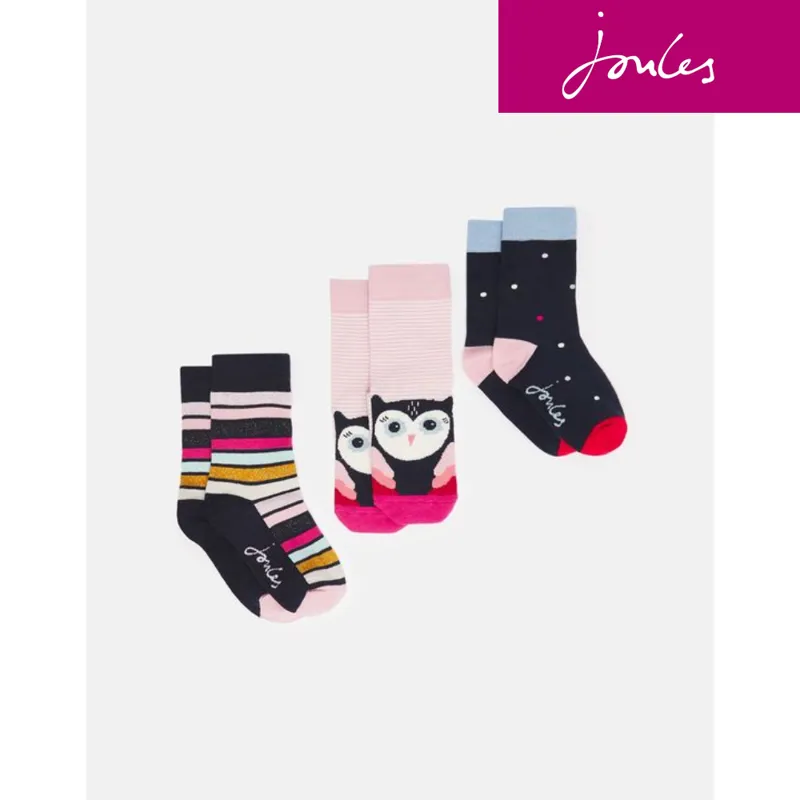 Joules Bamboo 3Pk Socks - Owl Stripe